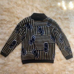 80’s Black and Gold Striped Abstract Thick Knit Sweater Jumper